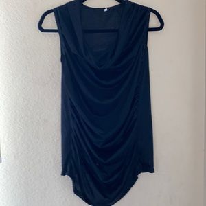 BLACK SLEEVELESS COWLNECK TOP